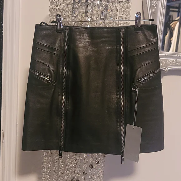 Alexander McQueen High Waist Moto Double Zip Nappa Leather Skirt - Picture 3 of 9